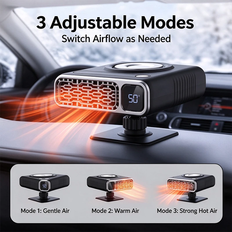 ZK Portable 12V Car Heater Fan, Flame-retardant Heating Wire,3-Speed 360° Rotation Windshield Defroster Demister for Winter Use