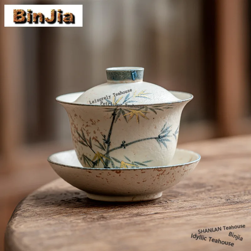 

120ml Hand-painted Bamboo Gaiwan Luxury Tea Tureen Tea Bowl with Lid Kit Tea Making Cover Bowl Tableware Accessories Collection