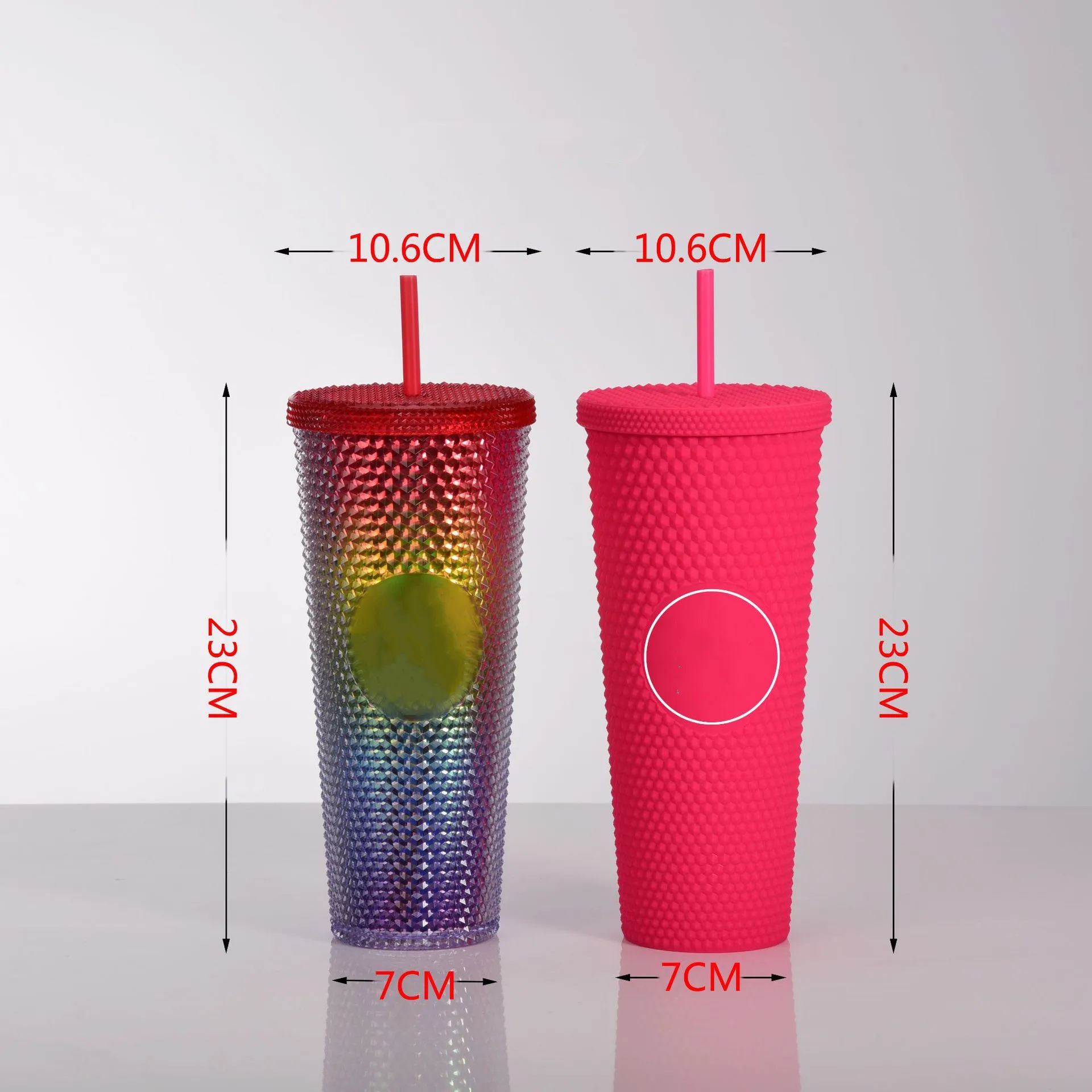 Summer Cold Water Cup Tumbler With Straw Double Layer Plastic Durian Coffee Mug Without LOGO Plastic Bottle Mug 710ML/450ML CUPS