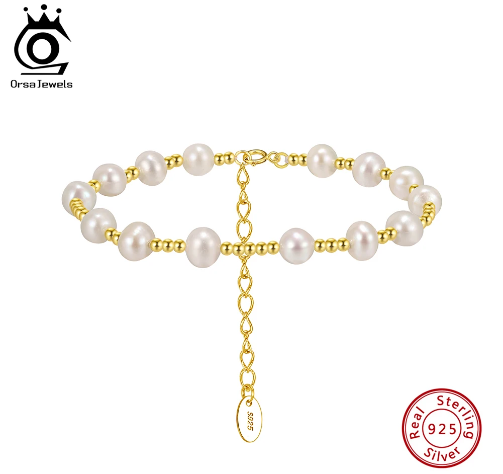 

Браслет ORSA JEWELS из стерлингового серебра 925 пробы с элегантными бусинами и пресноводным жемчугом, модный, изящный, для вечеринок, GPB47