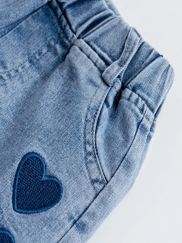 

Girls' Heart-aped Denim orts Casual Loose Summer Hot Pants Trendy Korean Sle round Ne ort Sve Color Silk