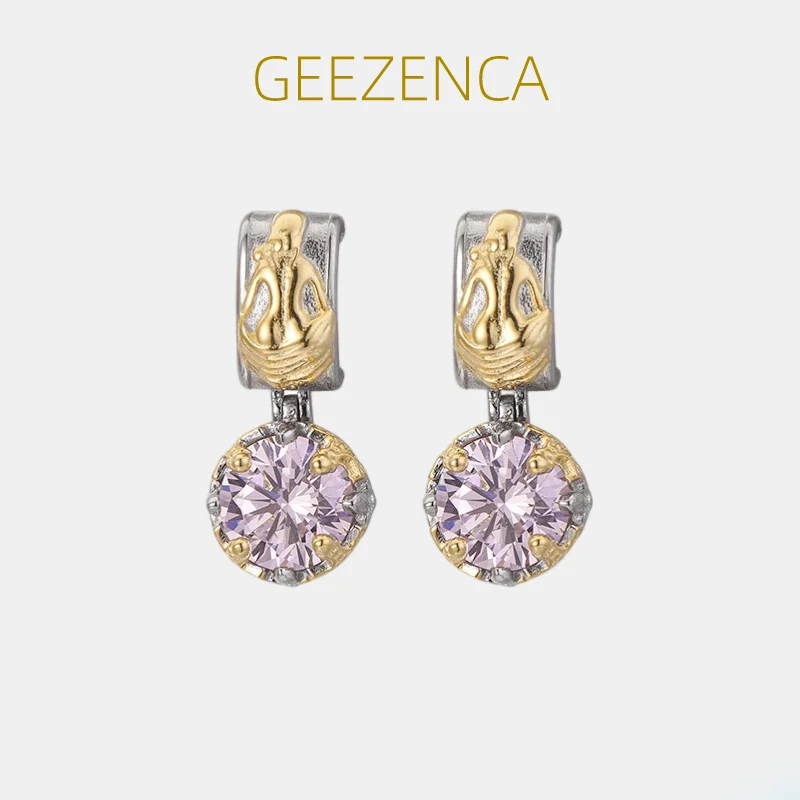 GEEZENCA S925 Silver Two Tone 5A Color Zircon Water Drop Earrings For Women Court Style Chic Luxury Dangle Earring 2023 New Gift