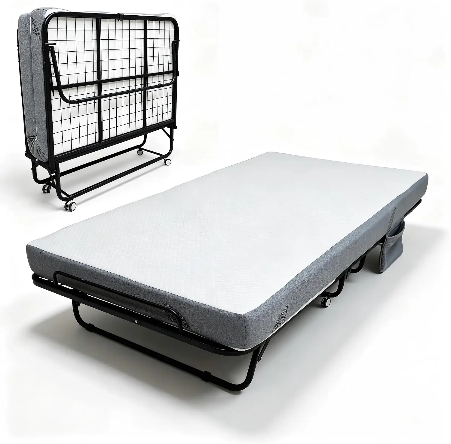 Folding Bed with 6 Inch Memory Foam Mattress, Cot Size Rollaway Bed | Portable Foldable Guest Bed for Adults with Sturdy Steel Frame & Wheels for Apartment, RV, Dorm,Overnight Visitors