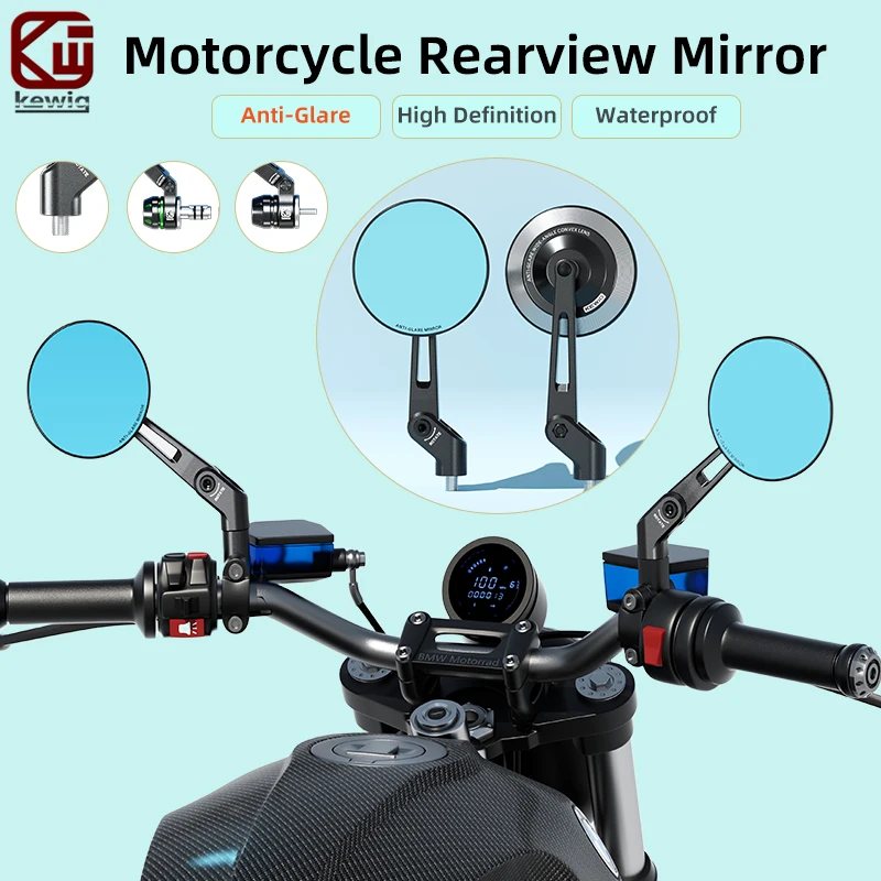 Kewig RM3 Upgraded Motorcycle Rearview Mirror Anti-Glare High Definition Waterproof Aluminum Rear View Mirror For Scooter E-Bike