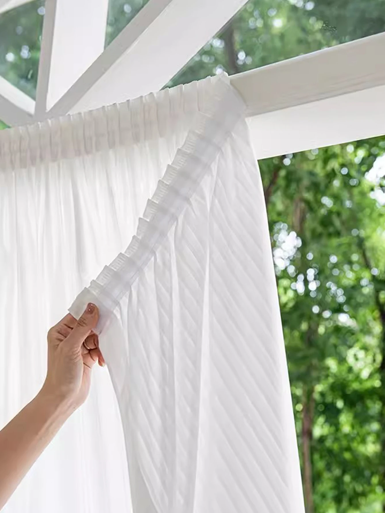 Rideau transparent blanc, 1 pièce, facile à installer, fermeture à crochet et boucle pour décoration de chambre et de fête, cuisine, maison, salon