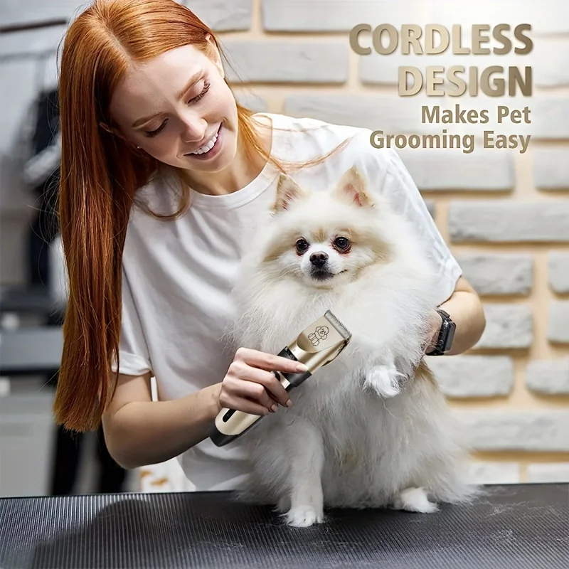 Professional Dog Grooming Kit USB Rechargeable Electric Clippers with Thick Ceramic Blades, Measuring Tool Set for Cats and Dogs