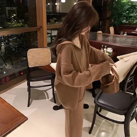 Autumn korean style clothes Knitted suit with skirt clothing women trends 2024 two piece skirt long set 2 piece outfit  Hooded