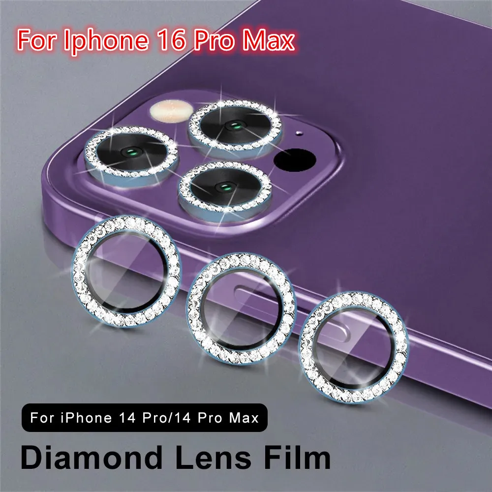 9D Rear Diamond Lens Protector For Iphone 16 Pro Max Camera Tempered Glass For Iphone 14 15 Pro Max 16 Plus Ring Cover Case Film