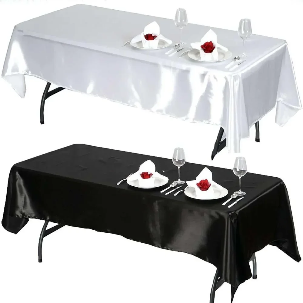 XS Rectangle Satin Tablecloth Wedding Table Cloth White Black for party Birthday Events Banquet Decor Home Dinner Tablecloths