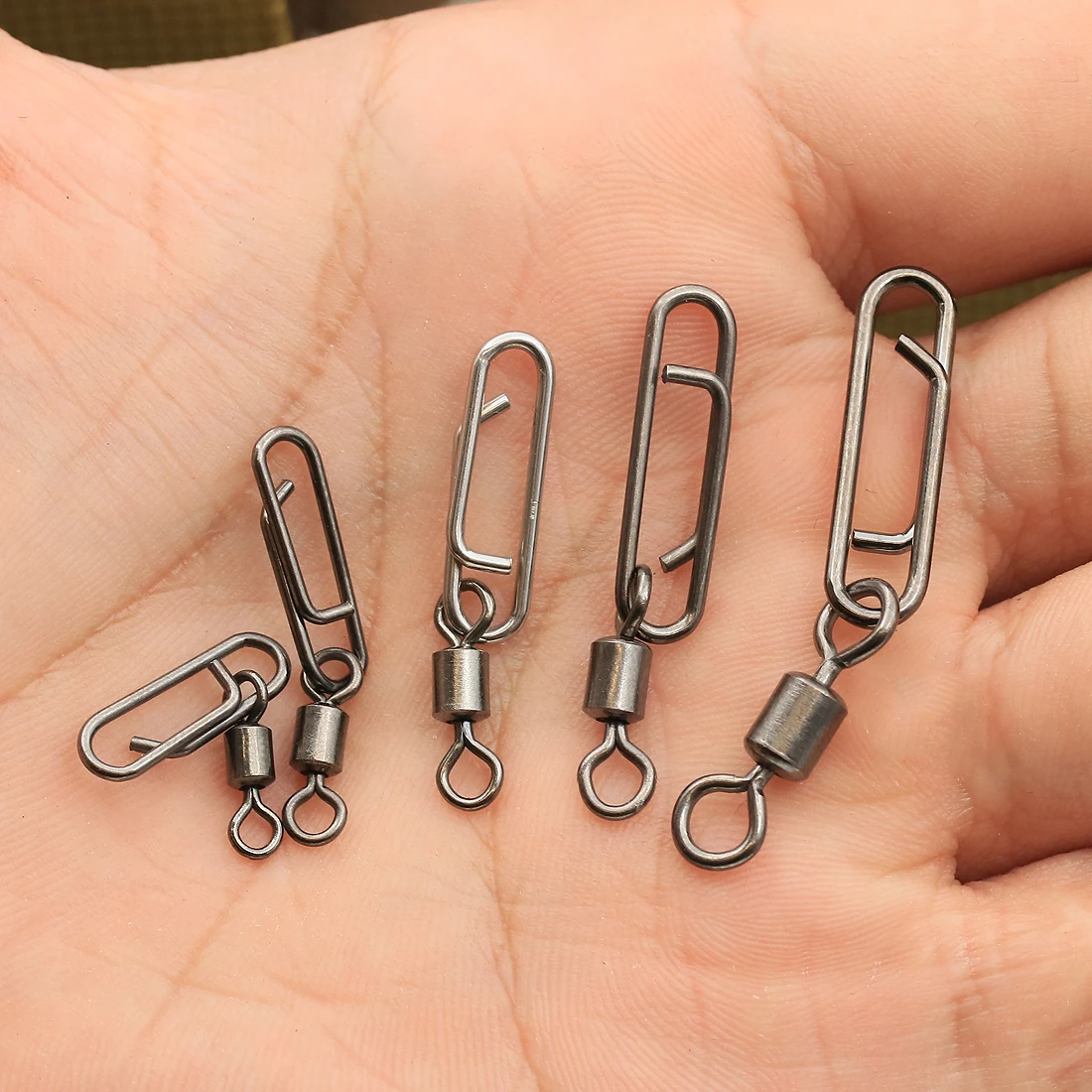 FishTrip 50Pcs Rolling Swivel Power Snap Clips Fishing Swivel Snap with Carabiner Stainless Steel Fishing Connector