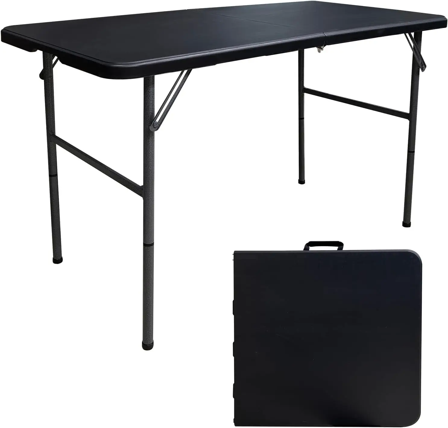 

Folding Table 4ft Heavy Duty Portable Square Table with Handle for Indoor Outdoor Use (Black)