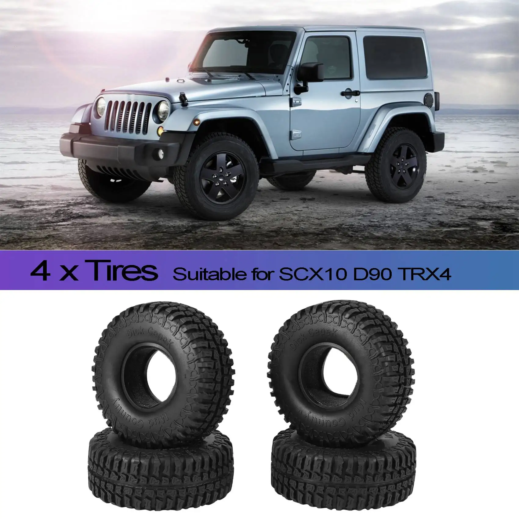 4PCS 100MM 1.9 Rubber Tires Tyres Wheel for 1/10 RC Crawler Car Axial SCX10 90046 AXI03007 Traxxas TRX4 D90 Tamiya CC01