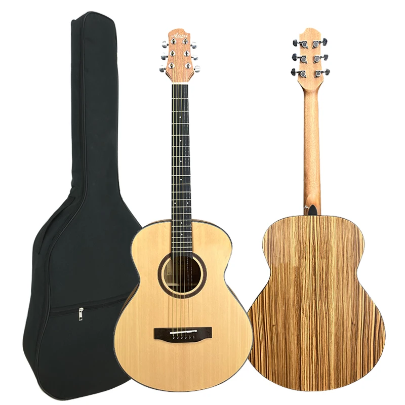 Aiersi-Solid Spruce Top Acoustic Guitar, Zebrawood Back and Side, Folk Music Instrument with Padding Bag, 40 Inch