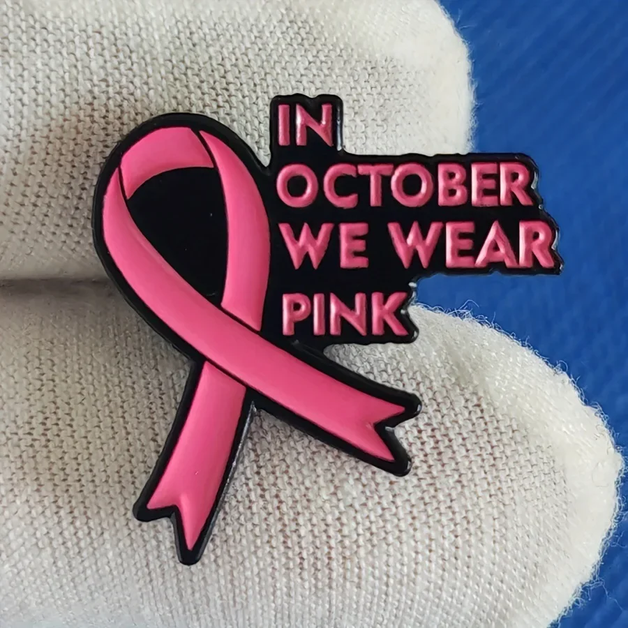 In October We Wear Pink Enamel Pin Cancer Breast Cancer Promotion Ribbon Female Survivor Badge Jewelry Girl Health Accessories