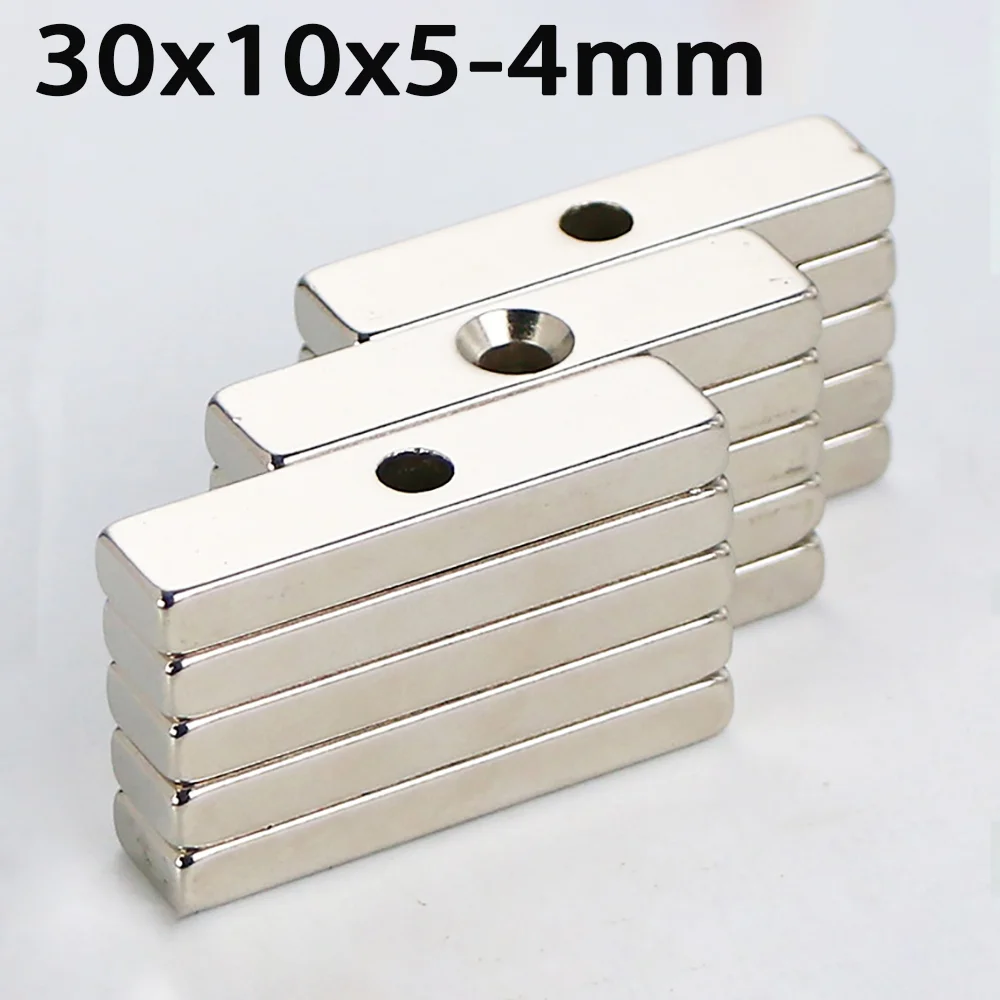 

30x10x5-4mm Neodymium Magnets with Hole 1/5/10/20pcs Square Magnets Super Strong Rare Earth Magnets for Kitchen Fridge Stickers