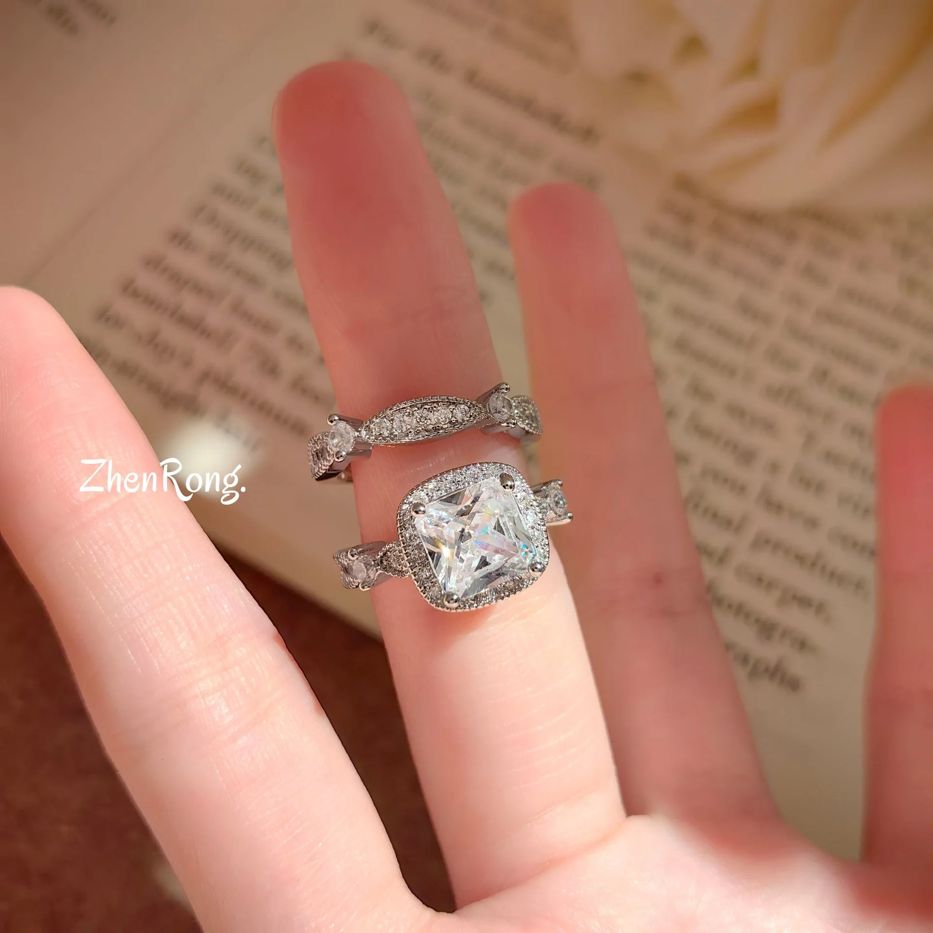 Hot Sale 925 Sterling Silver Leaf Princess Ring Set And Micro Crown Engagement Ring For Women Fashion Fine Jewelry