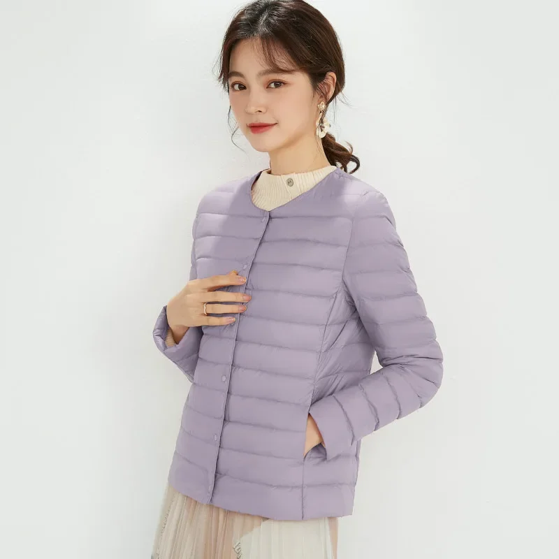 2025 New Women Liner Duck Down Jacket O-neck Variable V-neck Female Fall Spring Autume Collarless Light Quilted Puffer Coat