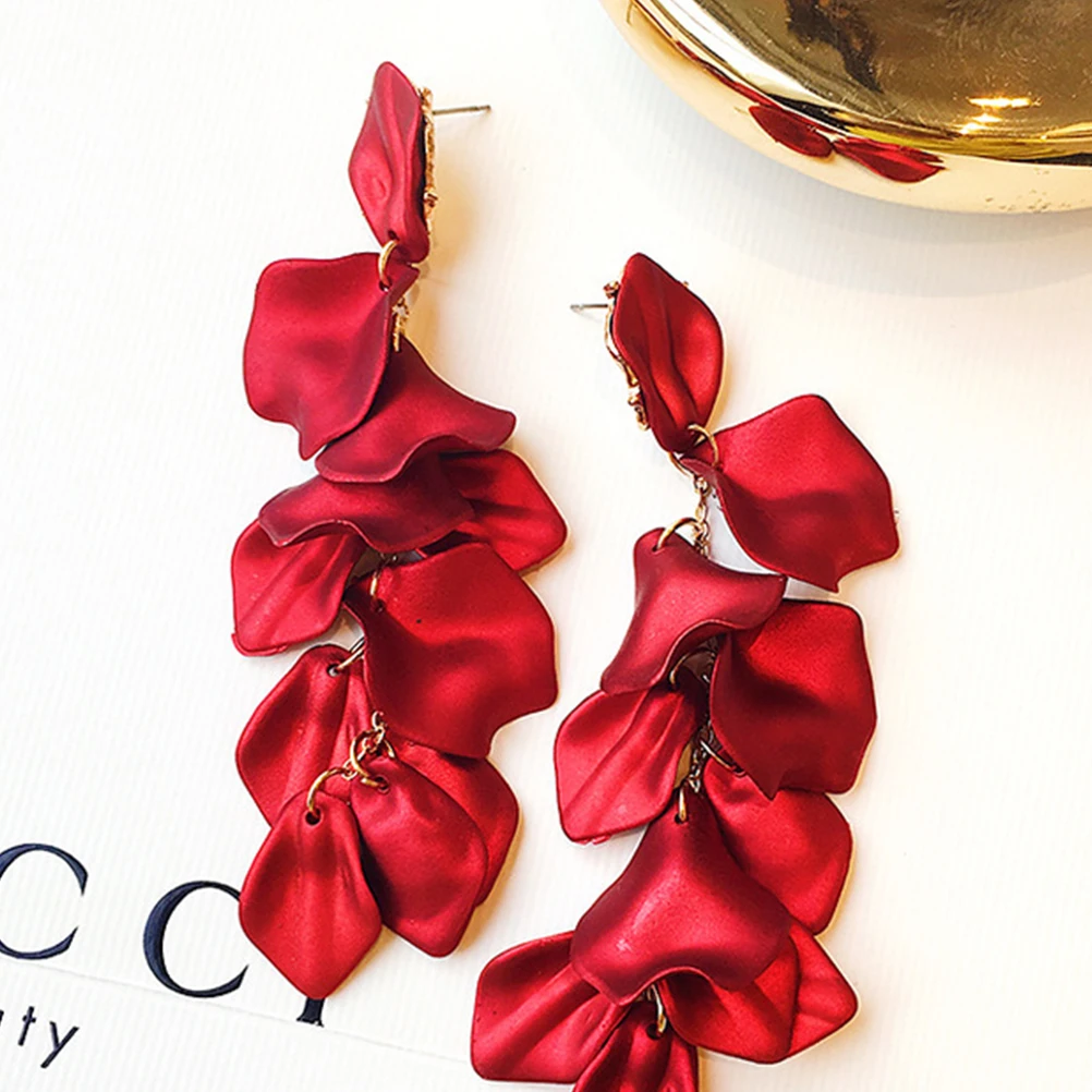 

Rose Petals Flower Earrings Acrylic Creative Stylish Lightweight Women Fashion Elegant Gift Anniversary Dating Red Color Ear