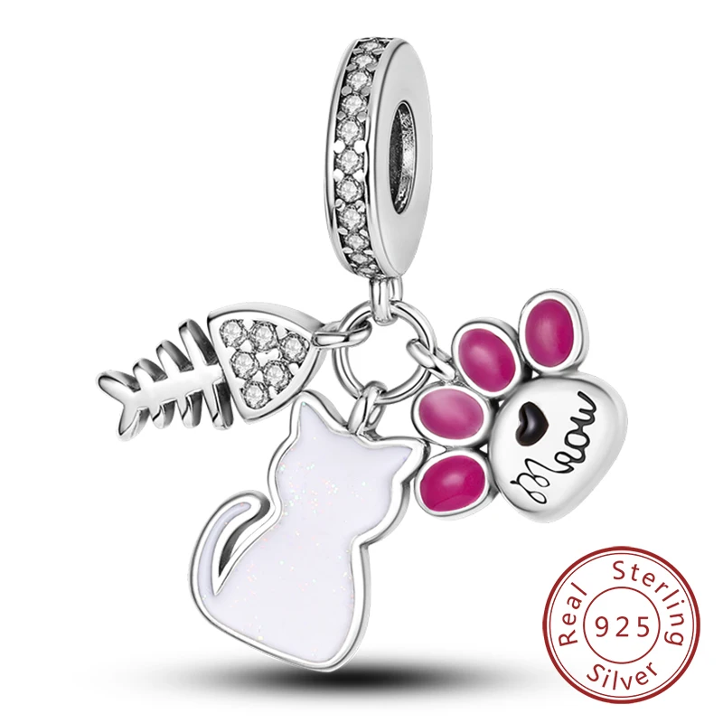 Charm-Anhänger aus 925er-Sterlingsilber, rosa, passend für Original-Charm-Armbänder, Halsketten, Perlen, DIY-Schmuckzubehör