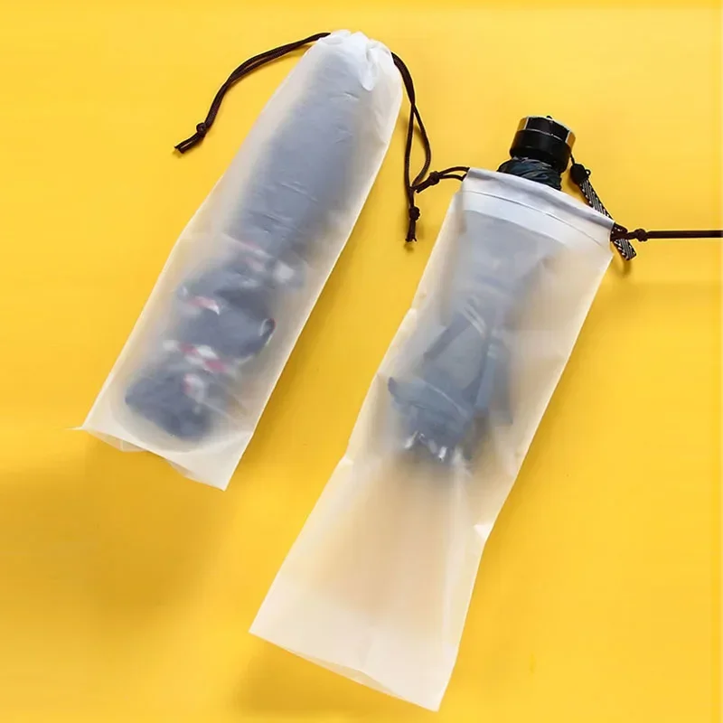 Plastic Bag Matte Translucent Umbrella Storage Bag Reusable Portable Umbrella Drawstring Storage Cover Home Storage Organizer