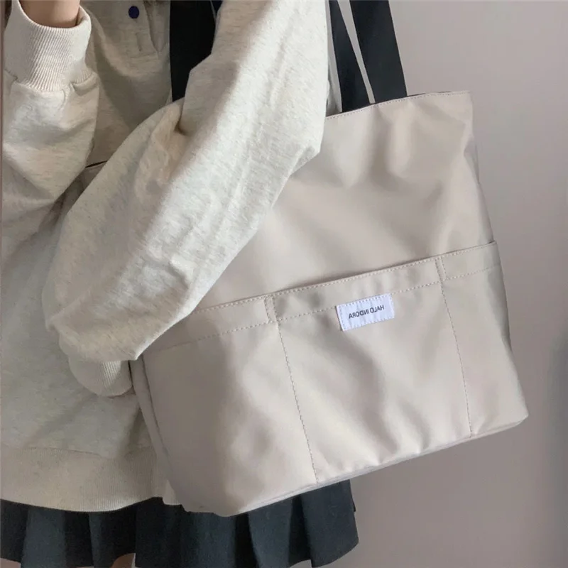 Women Tote Bag Aesthetic Solid Color Students Casual Handbag Shoulder Bag Large Capacity Oxford Reusable Shopping Beach Bag 2022