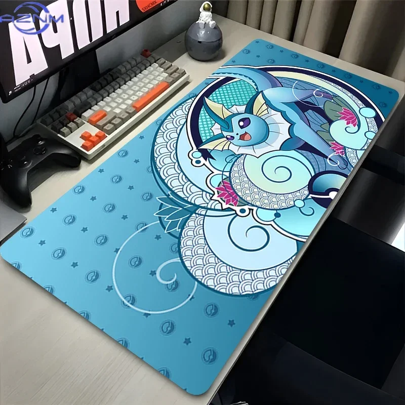 Blue Vaporeon Underwater Water Splash Anime Large Mousepad, Rubber Non Slip TCG Playmat, Trading Card Game Desk Table Pad for Ga