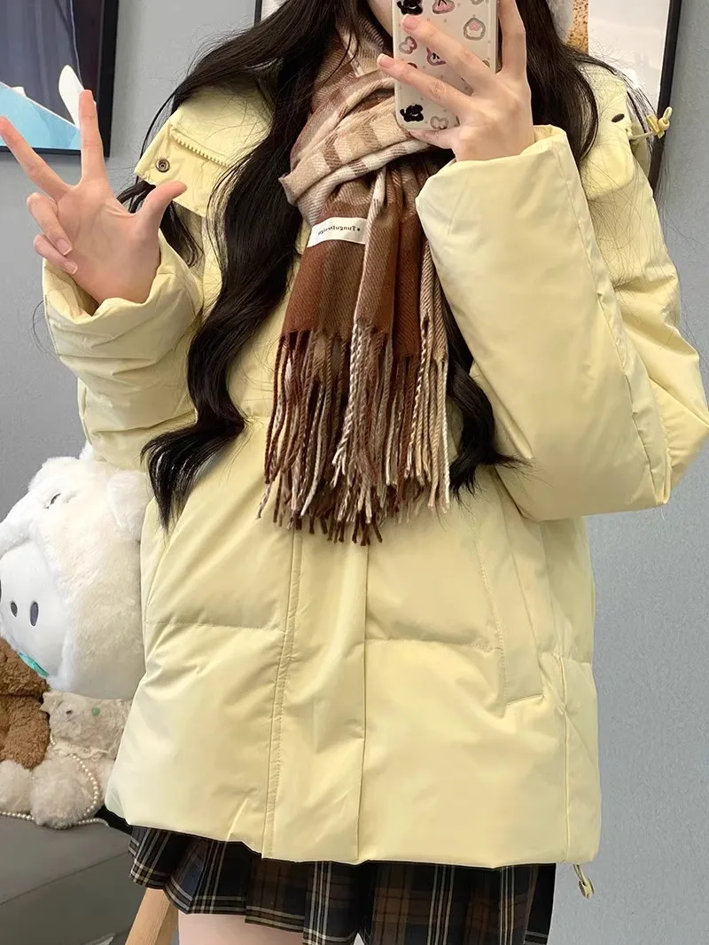 

Sweet Sle Thiened Down Jaet Long And Or Version Теплый и свободный пальто для зимнего колледжа, ветрозащитный и водостойкий