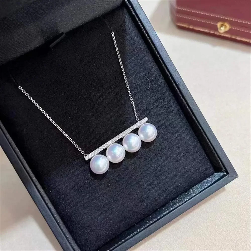 

DIY Pearl Accessories S925 Pure Silver Set Chain Empty Support Fashion Pendant with Silver Chain Handmade Fit 8-8.5mm Circle