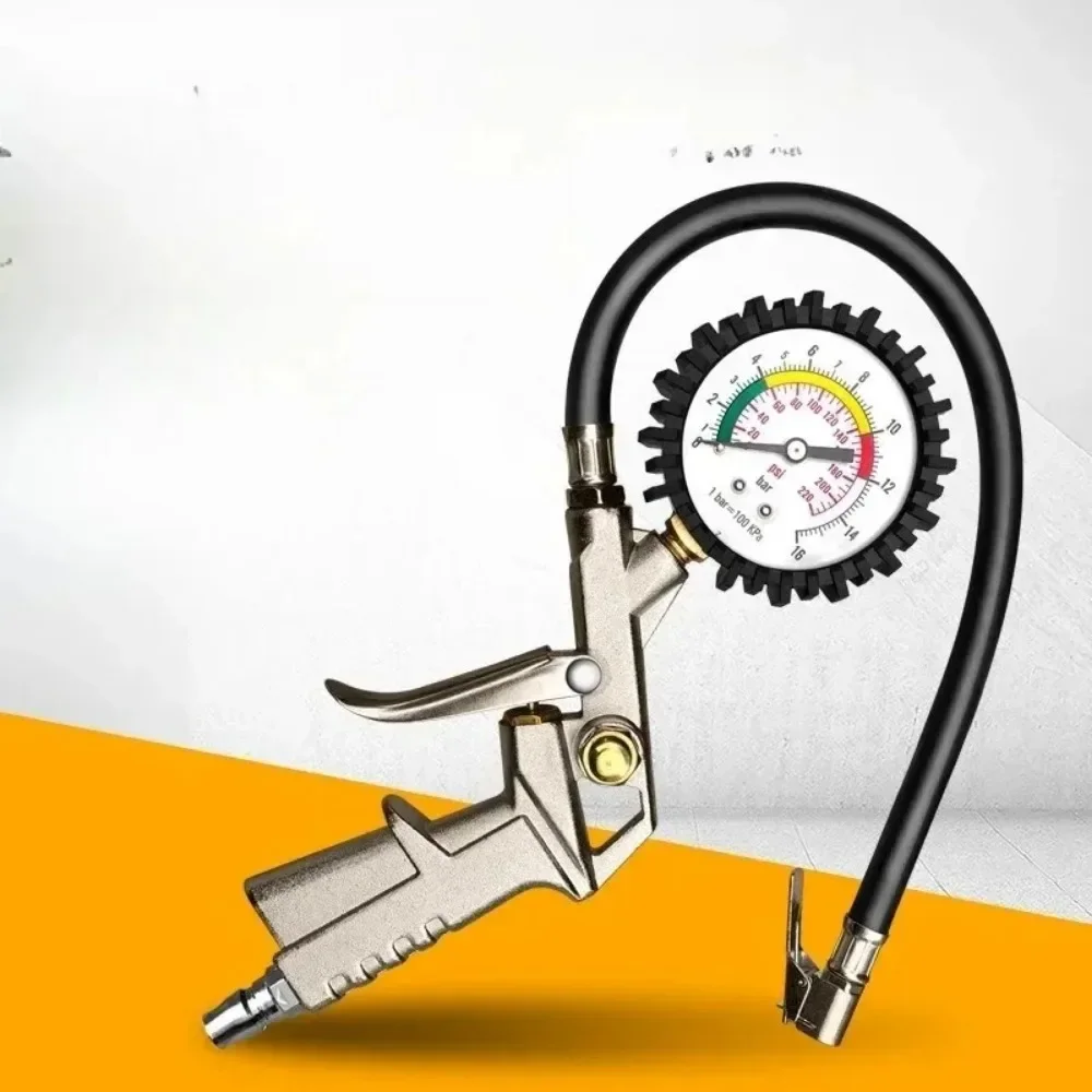 

0-220psi Tire Pressure Gauge 0-16Bar For Car Motorcycle Multifunctional Tire Repair Tools Dial Meter Inflator Pump For Air Compr
