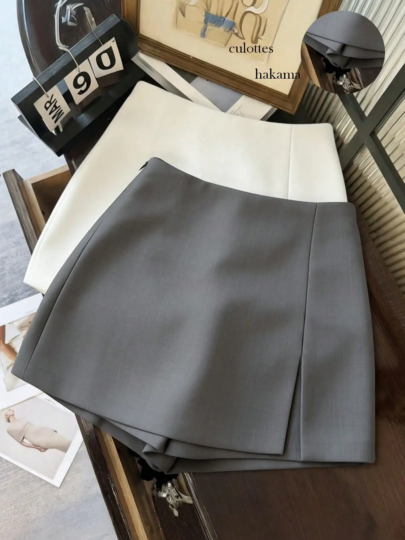 Gray High-Waist A-Line Split Hem Skirt Pants, Textured Woven Fabric, Versatile Casual Wear