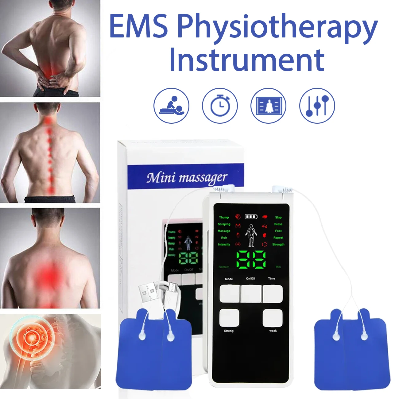 8 Modes Electric Muscle Stimulator MicroCurrent Pulse Tens Acupuncture Meridian Physiotherapy Digital Massage Instrument Relax