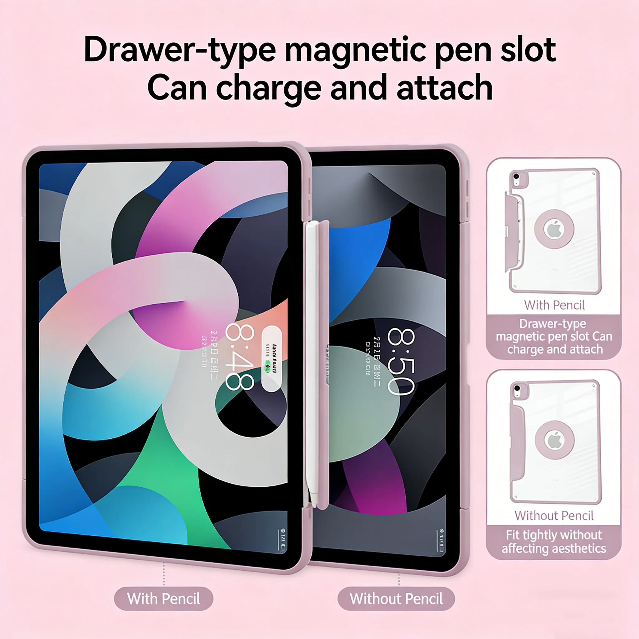 10.2-inch dedicated iPad case [circular rotating drawer pen slot] acrylic magnetic detachable three-fold double-sided clip