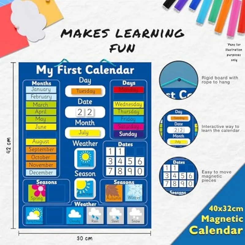 Calendario magnético mágico para niños, calendario diario para niños, calendario de Semana de tablero para niños, calendario de aula preescolar para pared