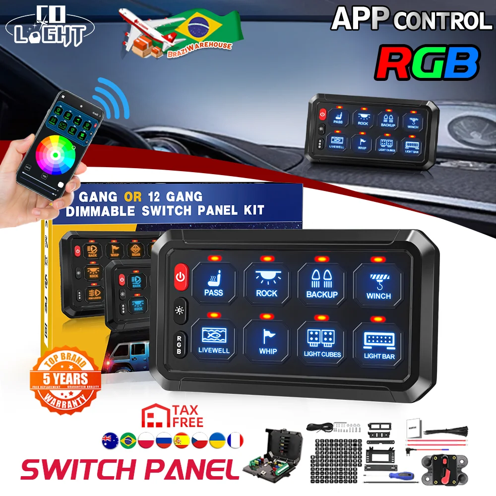 COLIGHT 8/12 Gangs RGB LED On-Off Switch Panel bluetooth APP Control Universal Lights Electronic Power Relay Control System