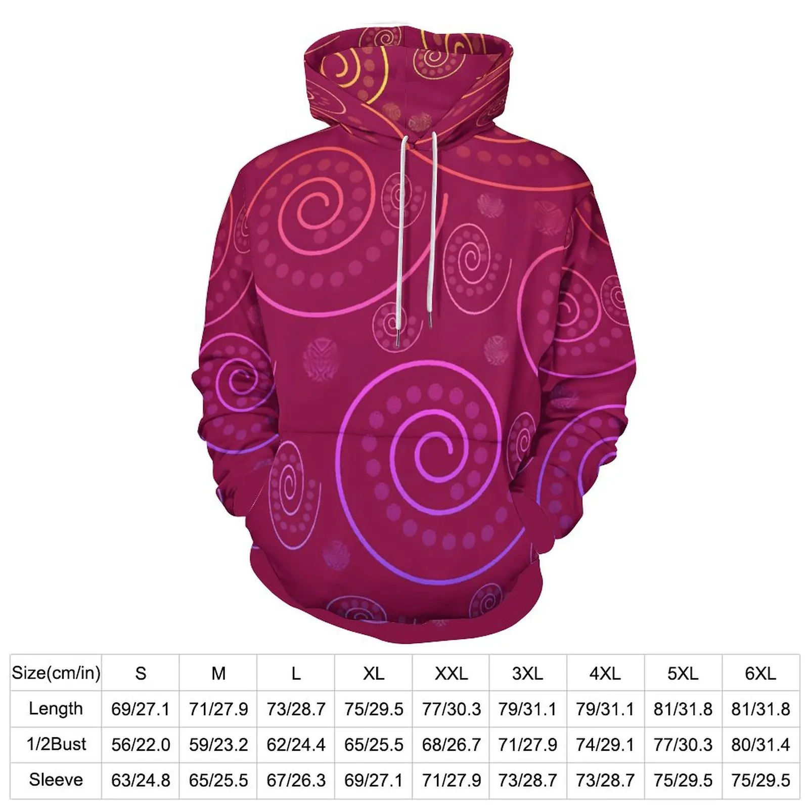 Abstract Swirls Hoodies Retro Print Hip Hop Casual Pullover Hoodie Long Sleeve Trendy Pattern Sweatshirts Large Size