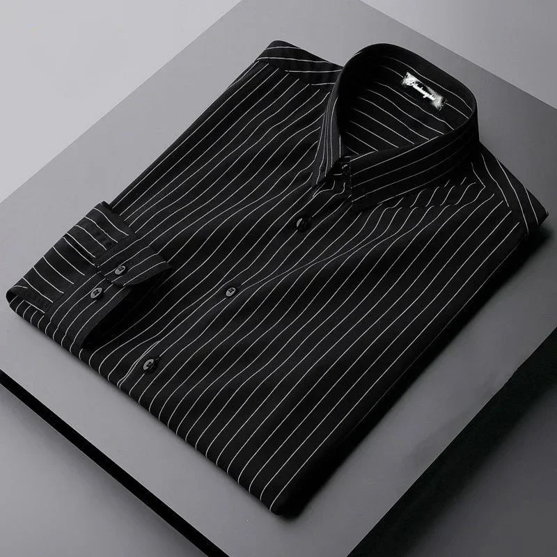 Male Shirts Business Striped Men's Shirt Black Sale Korean Popular Clothes Cheap Things with Korean Style Asia Xxl Button Up I