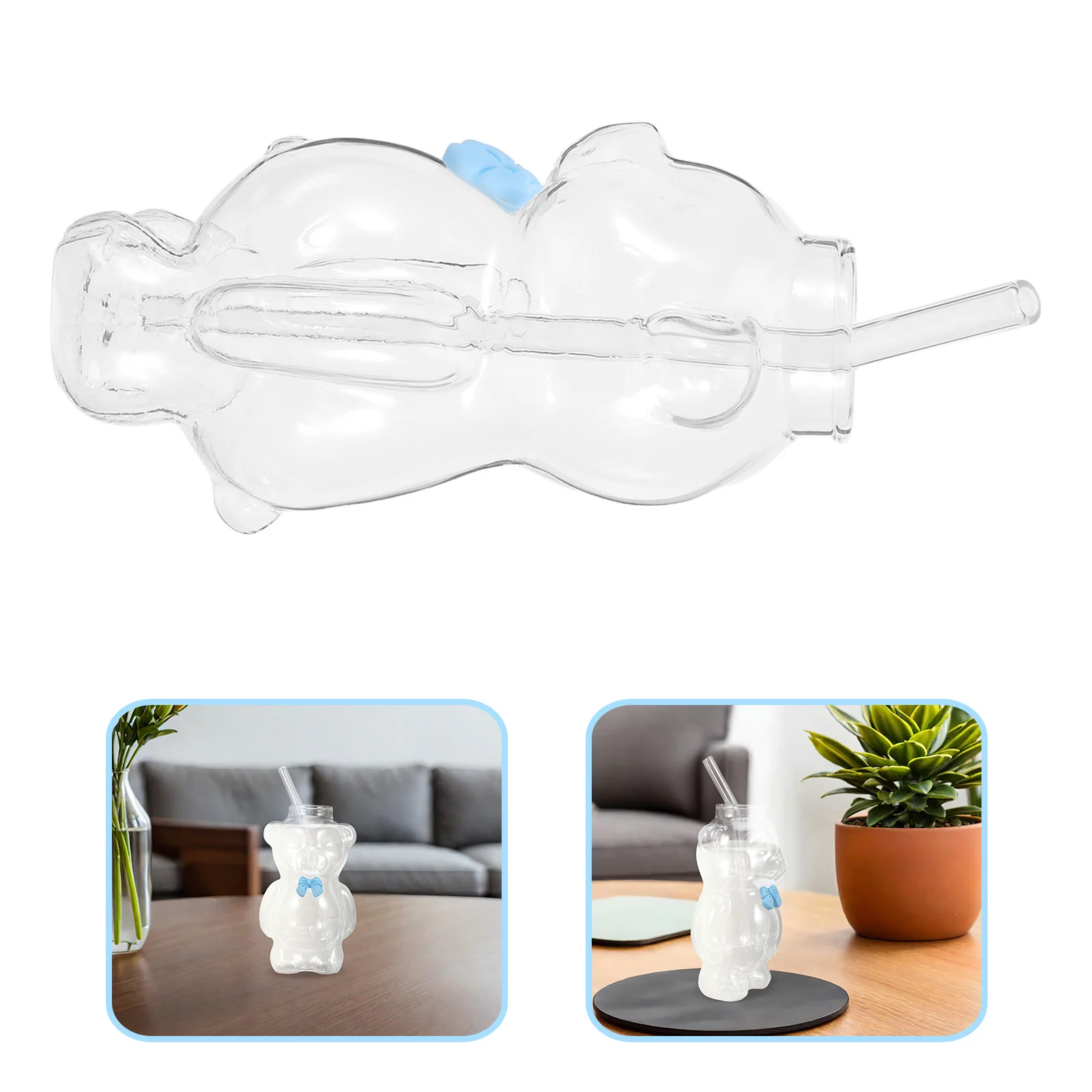 

1Set Adorable Bear Glass Cup 320Ml Animal Shaped Clear Mug for Cold Drinks Hot Beverages Reusable Drinking Glass with Straw