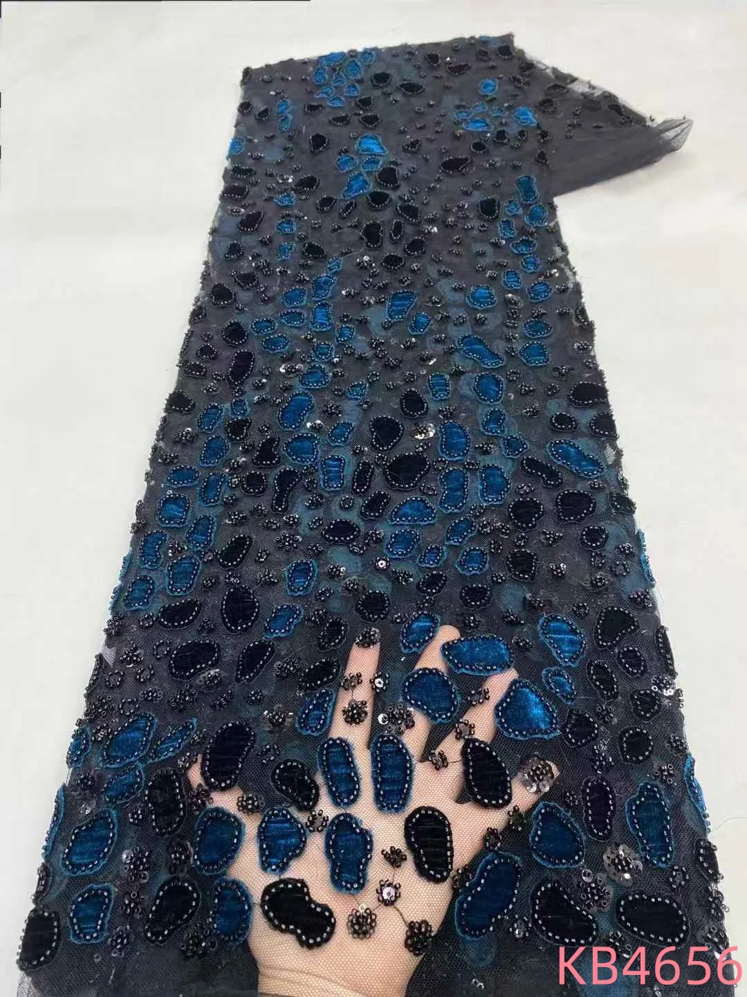 

5 Yards Velvet Beads Tulle Lace High Quality African Embroidery Lace Fabric 2025 Nigerian Green Sequins Lace For Sewing KB4656