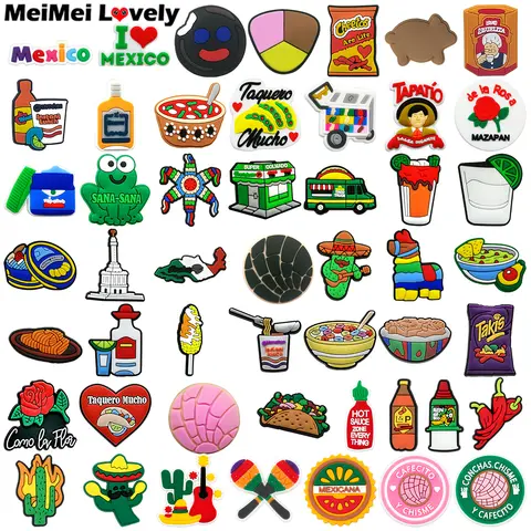 50pcs Mexican Style Shoe Charms Bread Noodles Takis Cheetos  Cactus Shoe Clips Decorations Accessories Rose Pins Clog Jeans