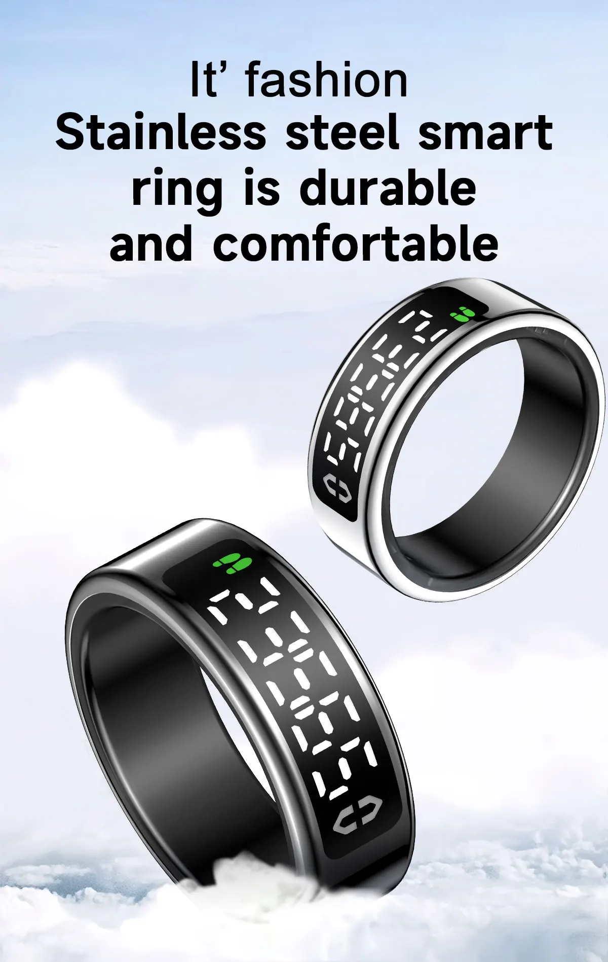 Smart Ring with Display Screen Touch Wireless Charging Health Manager 5ATM Waterproof IP68 for Men Women