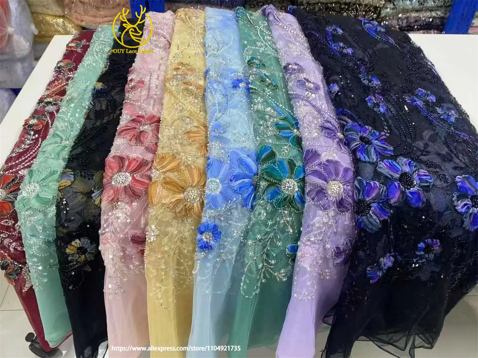 Modischer Afrikanischer Perlen-Netzstoff 2026 Französischer Nigerianischer Pailletten-Stickerei-Tüllstoff für Damen Hochzeitskleid Nähen – Detail 5