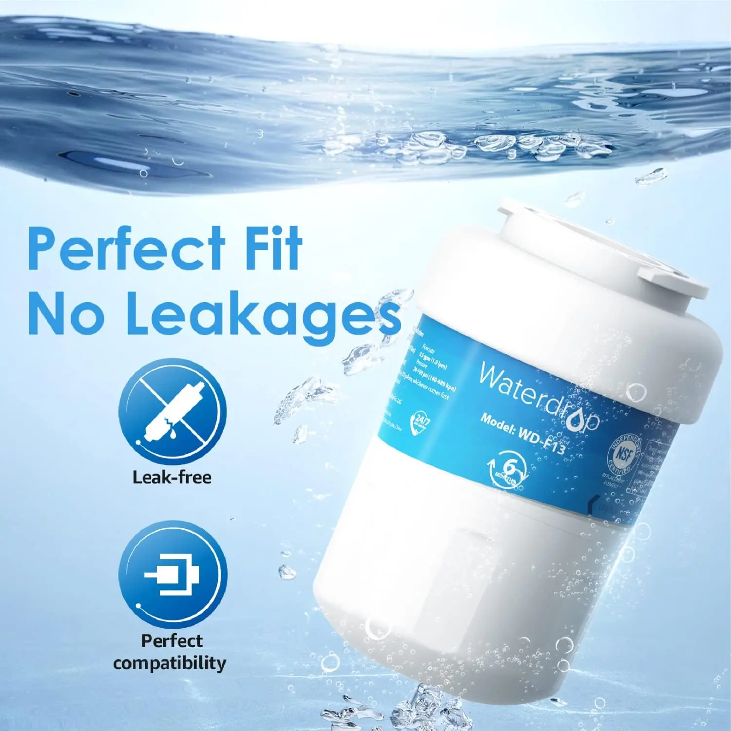 Waterdrop WD-F13 Refrigerator Water Filter, Replacement for GE® SmartWater® MWF®, MWFINT, MWFP, MWFA, HDX FMG-1, Kenmore® 9991