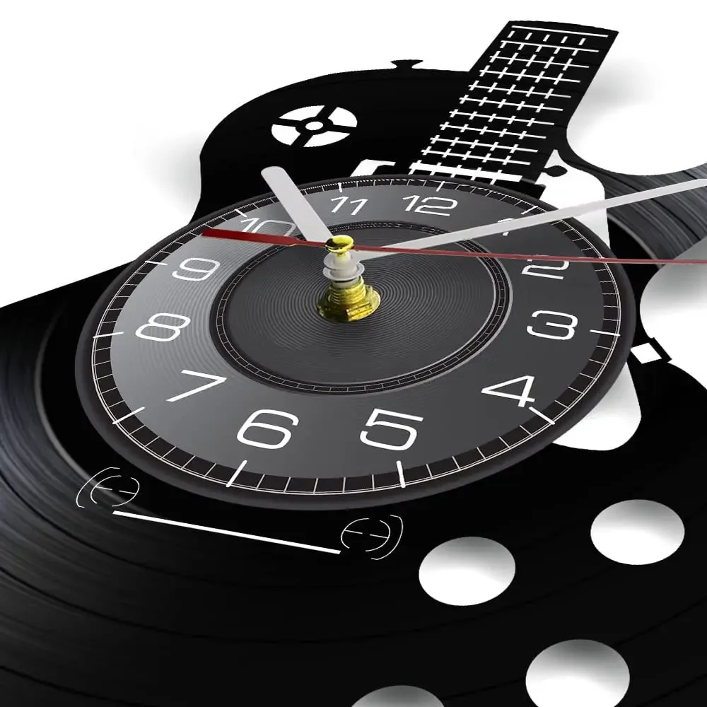 Music Vinyl Record Wall Clock Creative Guitar Gifts for Men LED Night Lamp Clock Handmade Art Home Decor Instrument Wall Clock