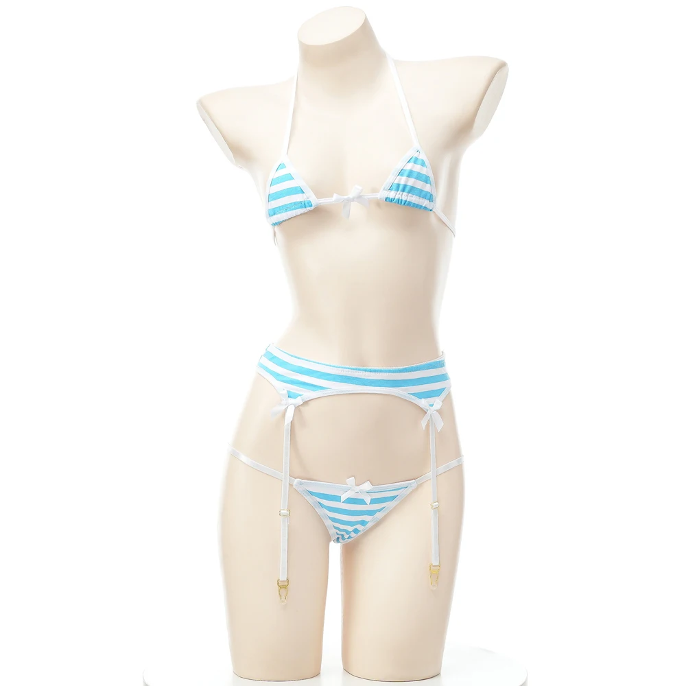 AniLV So Cute Striped Bikini Set Beach Swimsuit Anime Kawaii Girl Sexy Lingerie Outfits Women Erotic Underwear Pajamas Costume