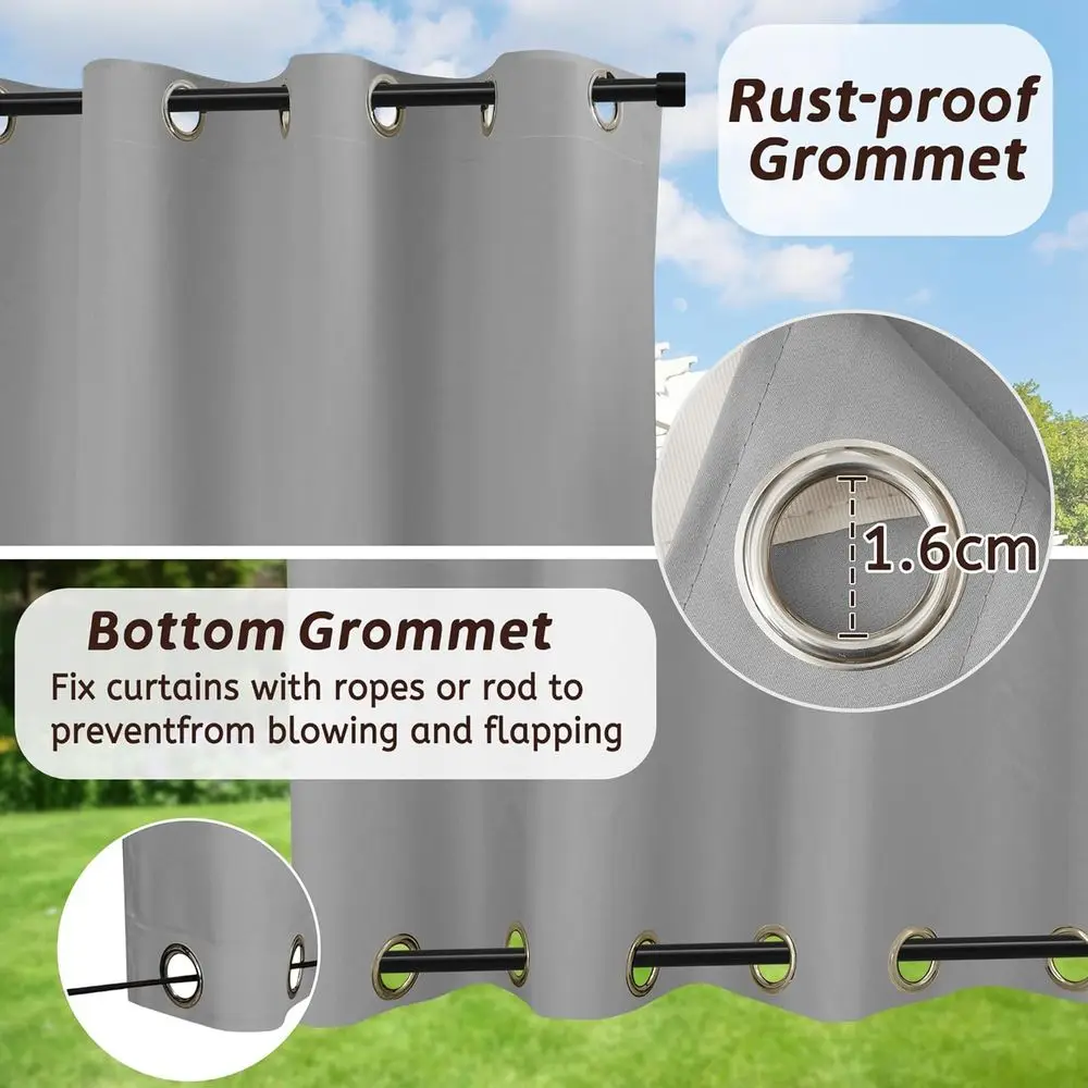 방수 암막 파티오 커튼, 54x96 그레이, 2패널, 지퍼 및 그로멧, 야외 공간용 햇빛 차단