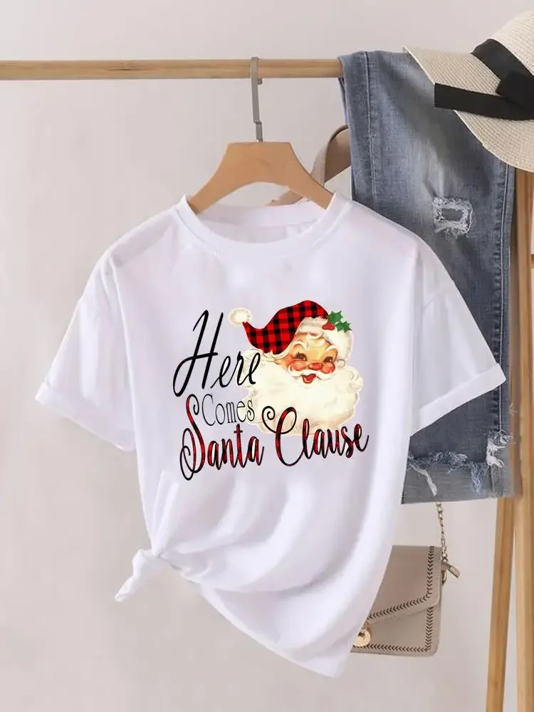 Camiseta de manga corta con estampado para mujer, ropa de Navidad, Camiseta estampada de gran tamaño