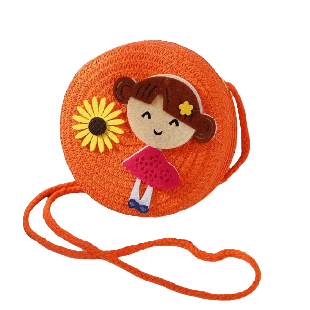 Fashion Handmade Woven Straw Shoulder Bags Cute Lightweight Coin Purse Flower Beach Bag for Children