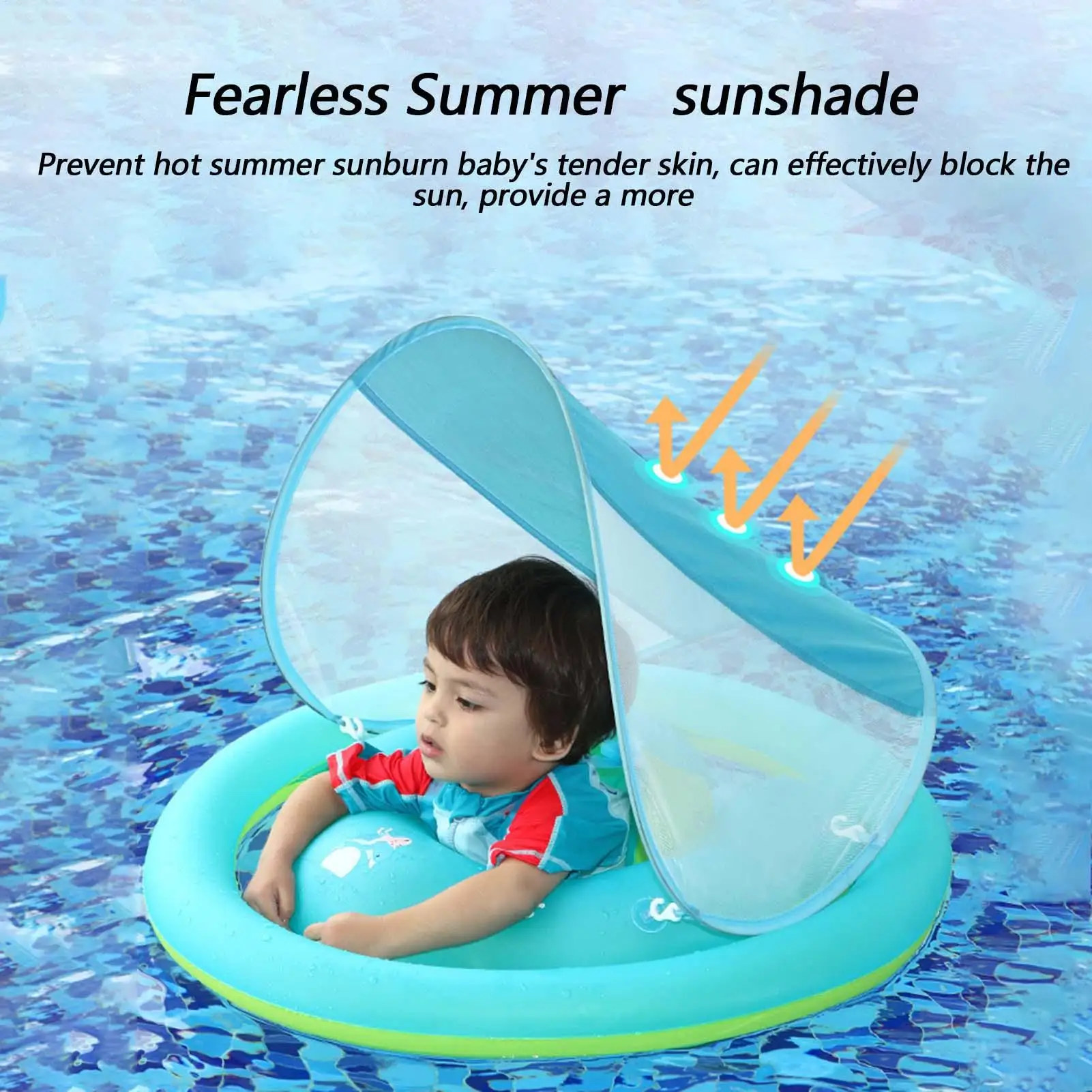 Baby Swimming Float Baby Pool Float With Canopy Inflatable Swim Ring Sun Protection Water Toys For Toddler Kids Outdoor Games