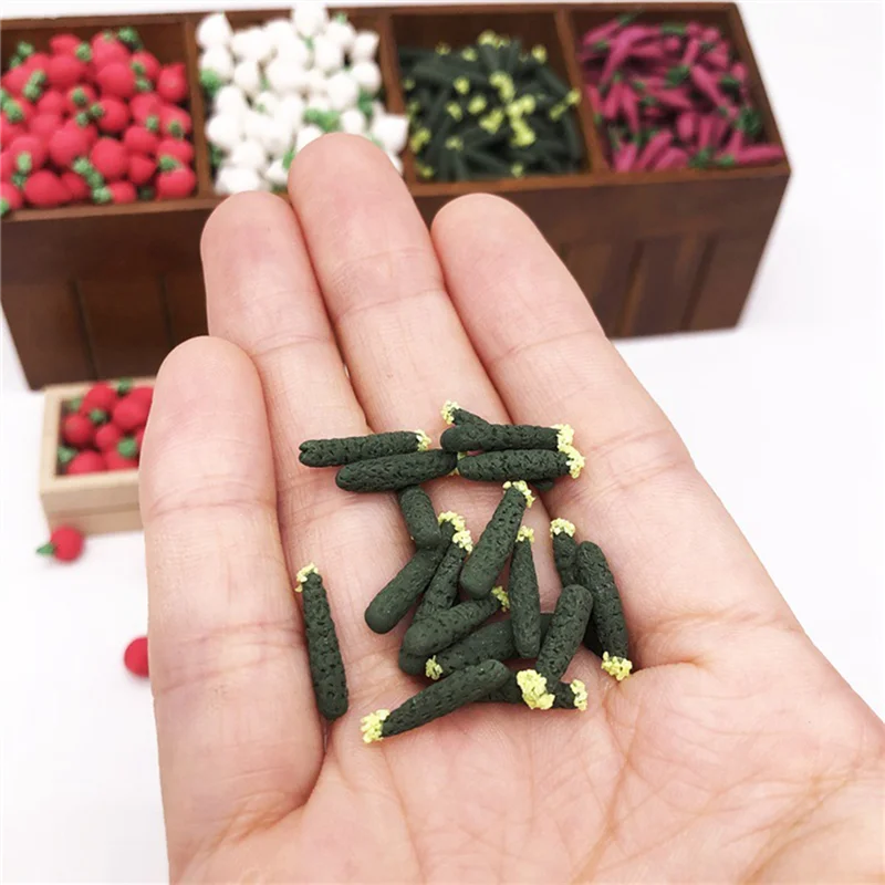 10Pcs/Lot 1:12 Scale Dollhouse Fruit Food Vegetables Miniature Green Cucumber for Doll Kitchen Toys