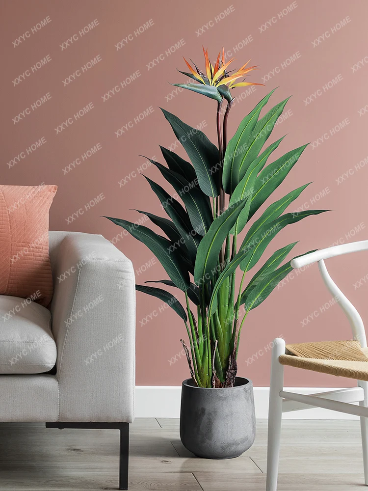 Nordic Large Floor Simulation Green Plant Auspicious Bird Bird of Paradise Potted Fake Flower Art Decoration Ornaments